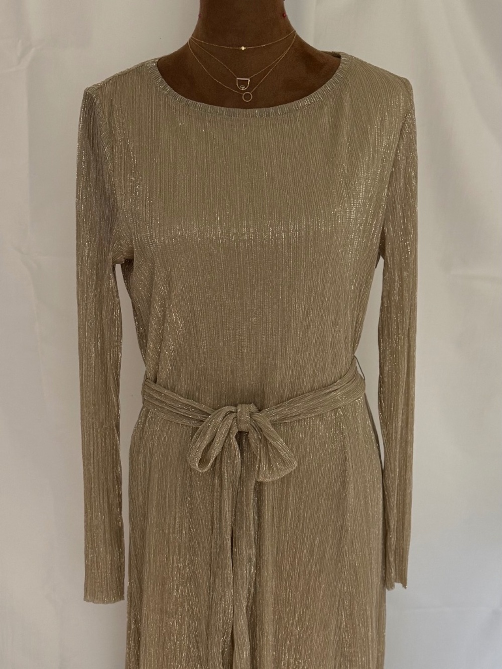 GORGEOUS Anne Klein Shimmering Gold Lurex Long Sleeve Maxi Dress